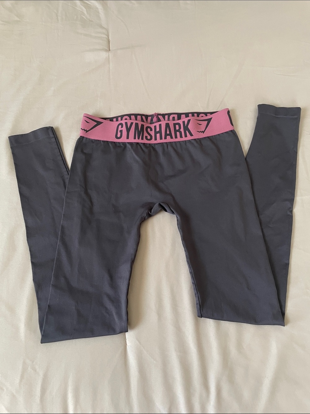 Gymshark Dark Gray Leggings with Pink Branded Waistband XS - S
